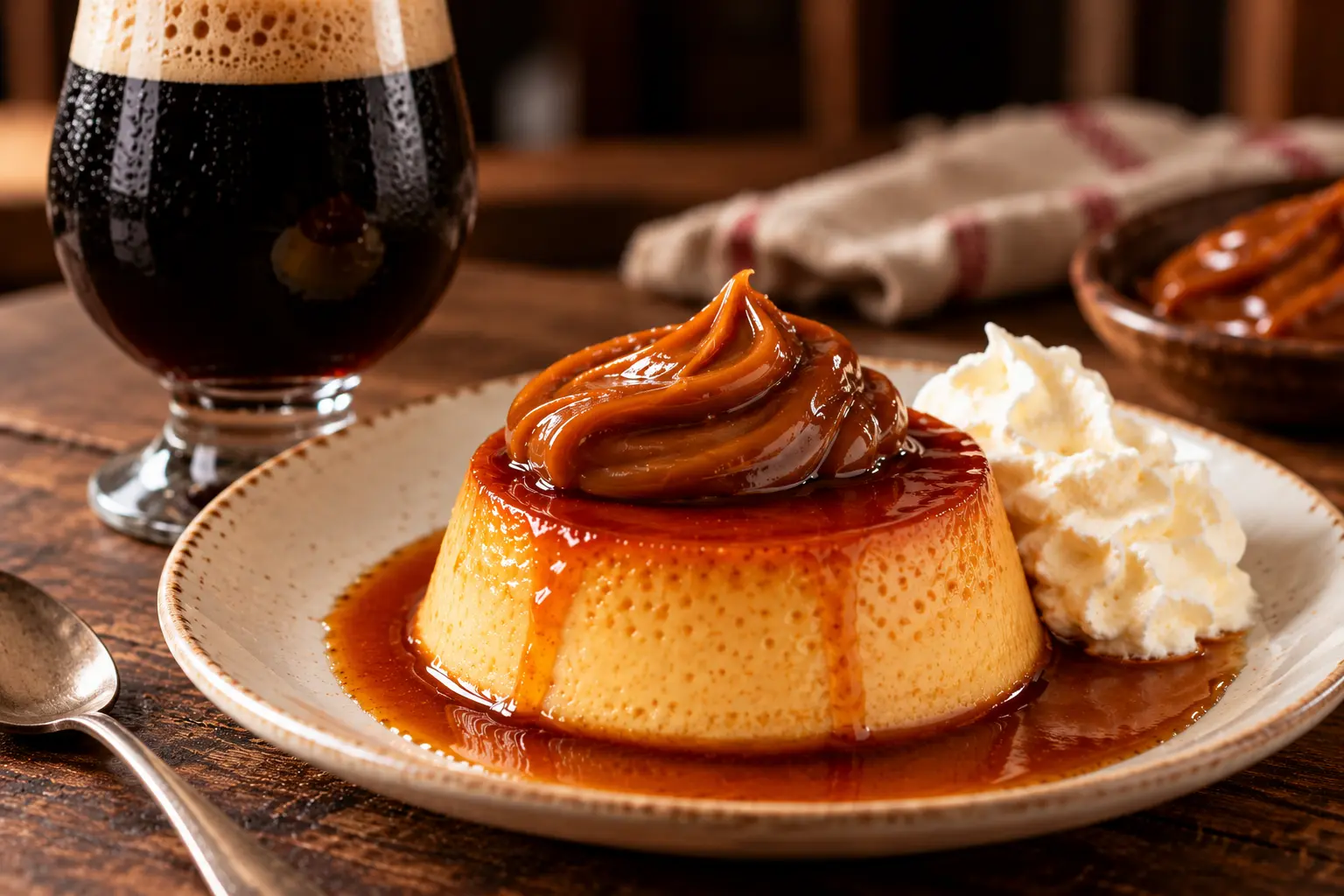 Flan casero con dulce de leche: el postre de bodegón y su cerveza